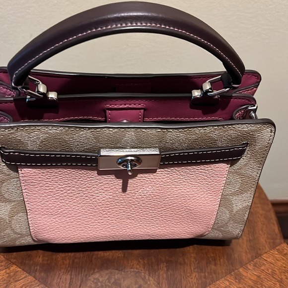 Coach Mini Lane color block mini Bag monogram, brown/tan Peach & raspberry NWOT - Picture 5 of 17